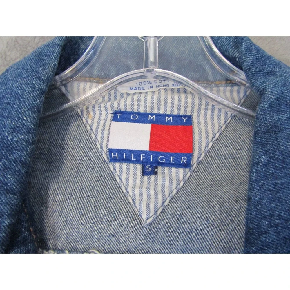 Tommy Hilfiger Vintage Denim Trucker Jacket Blue Medium Wash Small Flag Log - Picture 4 of 8